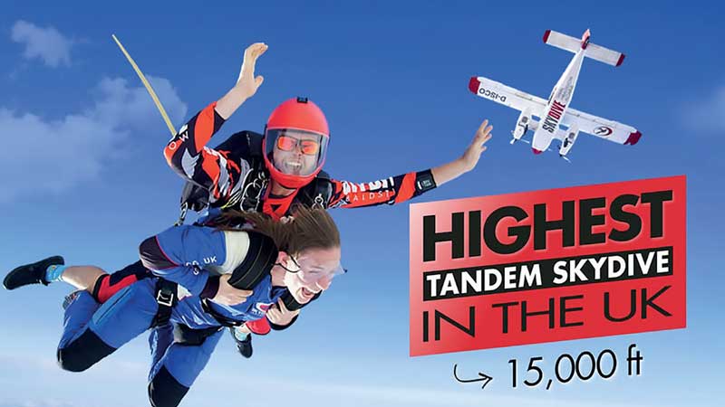 Highest Tandem Skydive in the UK 15,000 ft